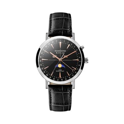 Men's watch with black leather strap